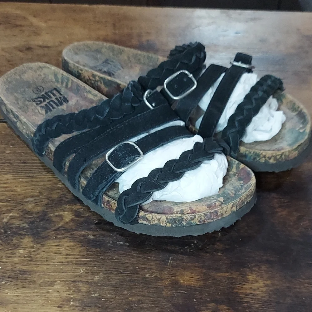 Muk Luks Black Braided Strappy Sandal/Slide